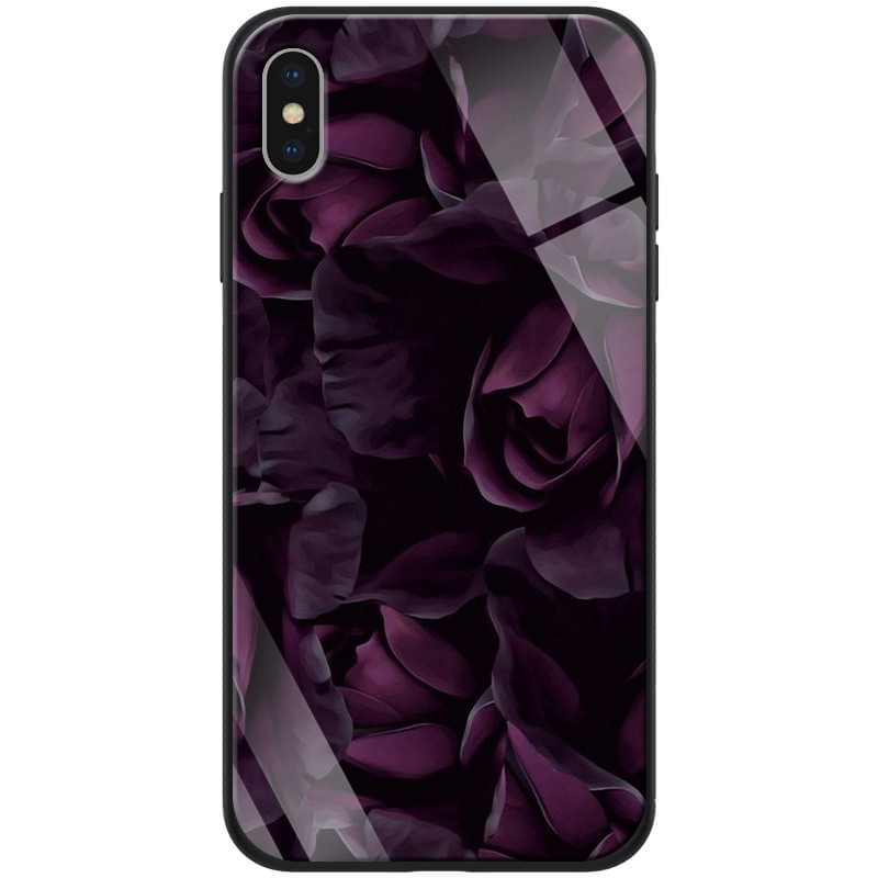 

TPU+Glass чехол ForFun для Apple iPhone X / XS (5.8") Фиолетовый/Розы (119272)