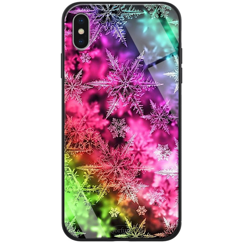 

TPU+Glass чехол ForFun для Apple iPhone X / XS (5.8") Разноцветные Снежинки / Розовый (119270)