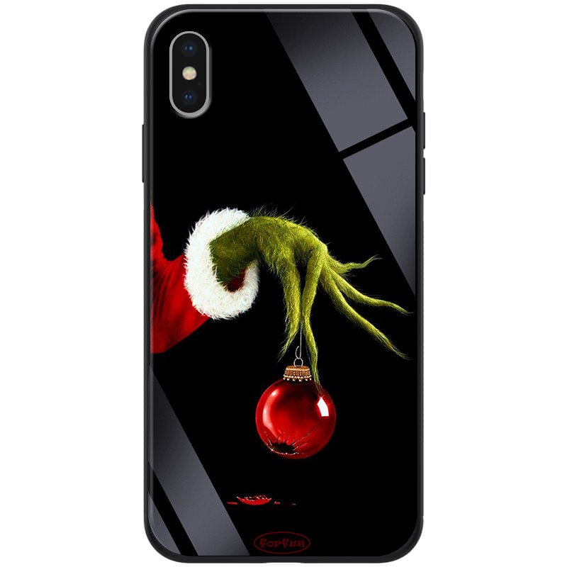 

TPU+Glass чохол ForFun для Apple iPhone XS Max (6.5") (Грінч і ялинкова іграшка / чорний)