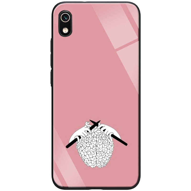 

TPU+Glass чехол ForFun для Xiaomi Redmi 7A Мозги / Розовый (109885)