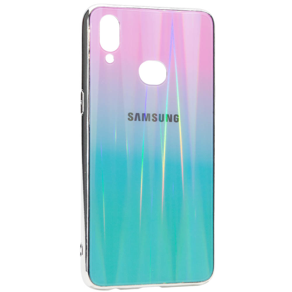 

TPU+Glass чехол Gradient Aurora с лого для Samsung Galaxy A10s Розовый / Бирюзовый (119651)