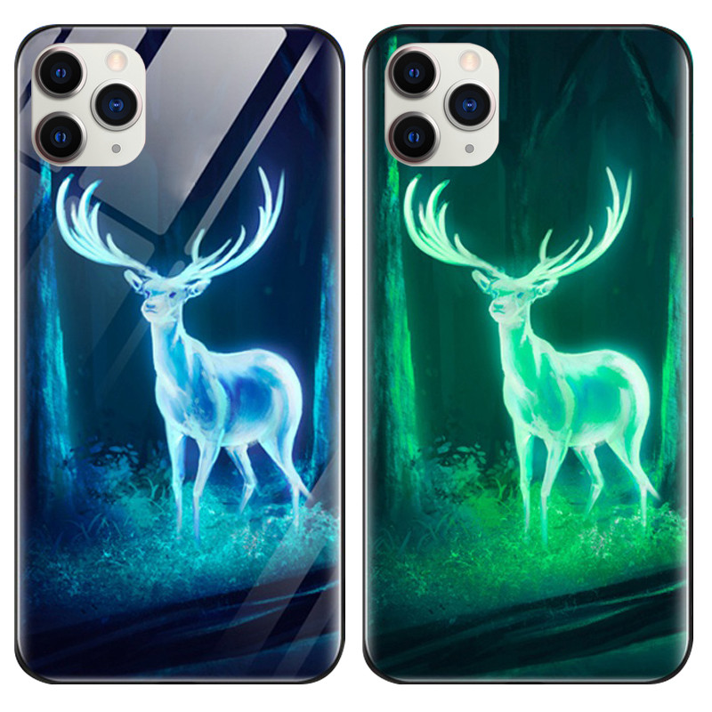 

TPU+Glass чехол светящийся в темноте для Apple iPhone 11 Pro (5.8") Олень / Бирюзовый (115354)