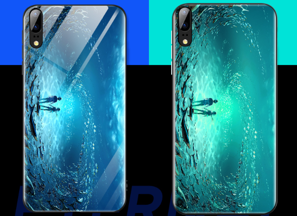 

TPU+Glass чехол светящийся в темноте для Huawei P20 Pro Под водой / Голубой (88802)