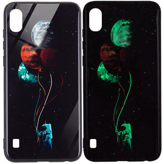 

TPU+Glass чехол светящийся в темноте для Samsung Galaxy A10 (A105F) Космос / Черный (107524)