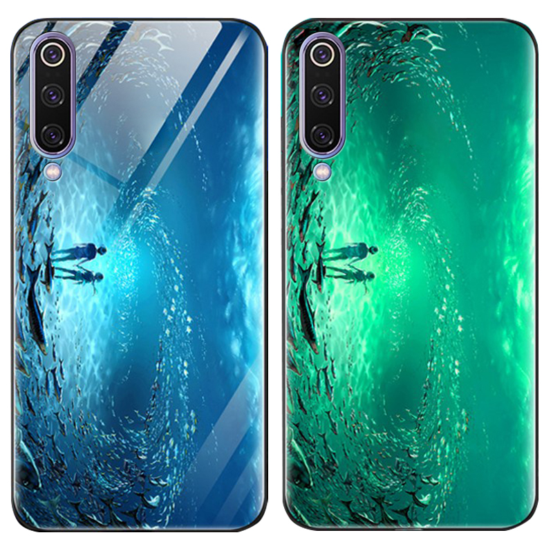 

TPU+Glass чехол светящийся в темноте для Xiaomi Mi 9 Pro Под водой / Голубой (115168)