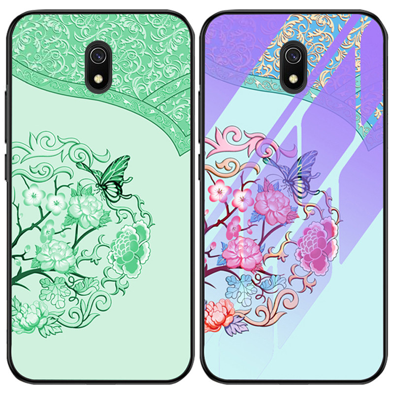 

TPU+Glass чехол светящийся в темноте для Xiaomi Redmi 8a Бабочка с цветами / Бирюзовый (116673)