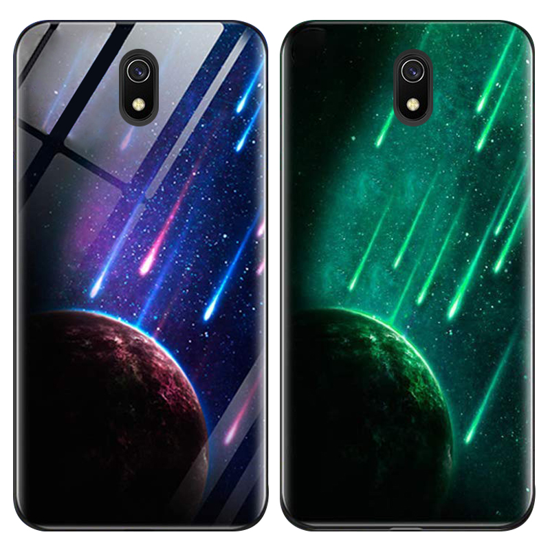 

TPU+Glass чехол светящийся в темноте для Xiaomi Redmi 8a Метеорит / Синий (119844)
