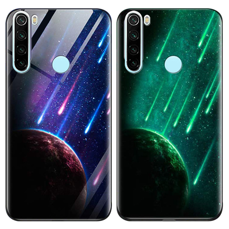 

TPU+Glass чехол светящийся в темноте для Xiaomi Redmi Note 8 Метеорит / Синий (113943)