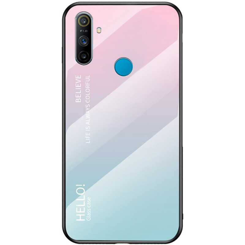 

TPU+Glass чехол Gradient HELLO для Realme C3 Розовый / Мятный (142223)