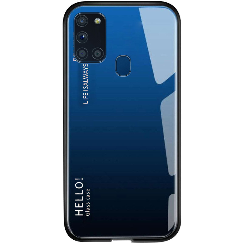 

TPU+Glass чехол Gradient HELLO для Samsung Galaxy A21s Синий / Черный (142159)