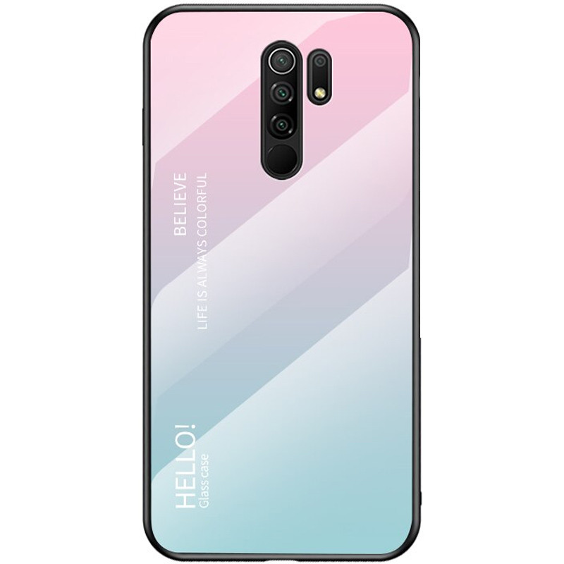 

TPU+Glass чехол Gradient HELLO для Xiaomi Redmi 9 Розовый / Мятный (142167)