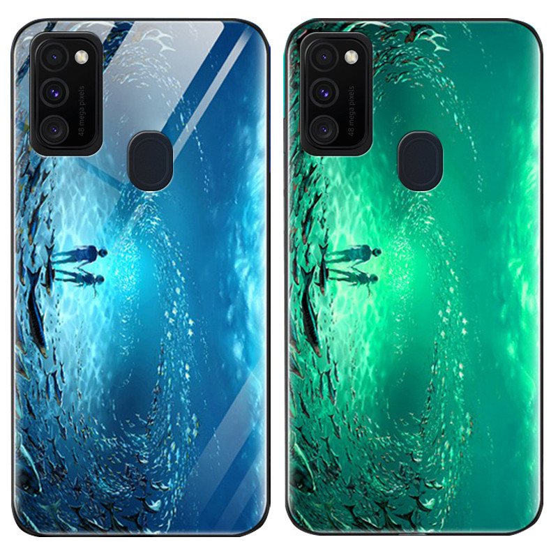 

TPU+Glass чехол светящийся в темноте для Samsung Galaxy M30s / M21 Под водой / Голубой (123220)