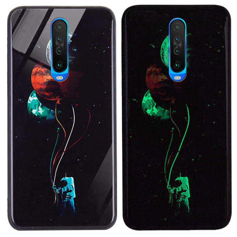 

TPU+Glass чехол светящийся в темноте для Xiaomi Poco X2 Космос / Черный (123230)