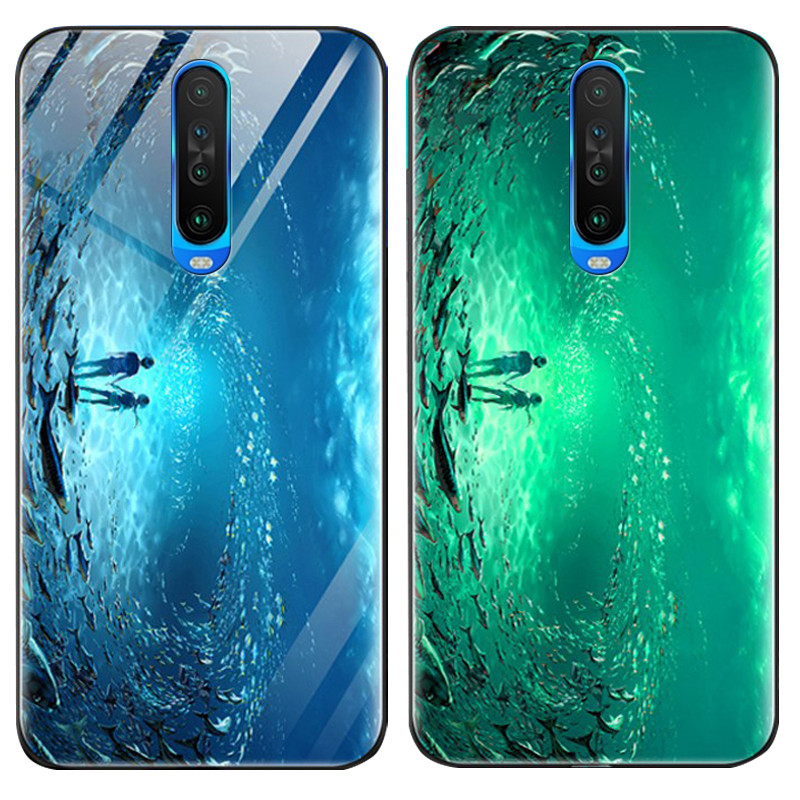 

TPU+Glass чехол светящийся в темноте для Xiaomi Redmi K30 / Poco X2 Под водой / Голубой (123233)