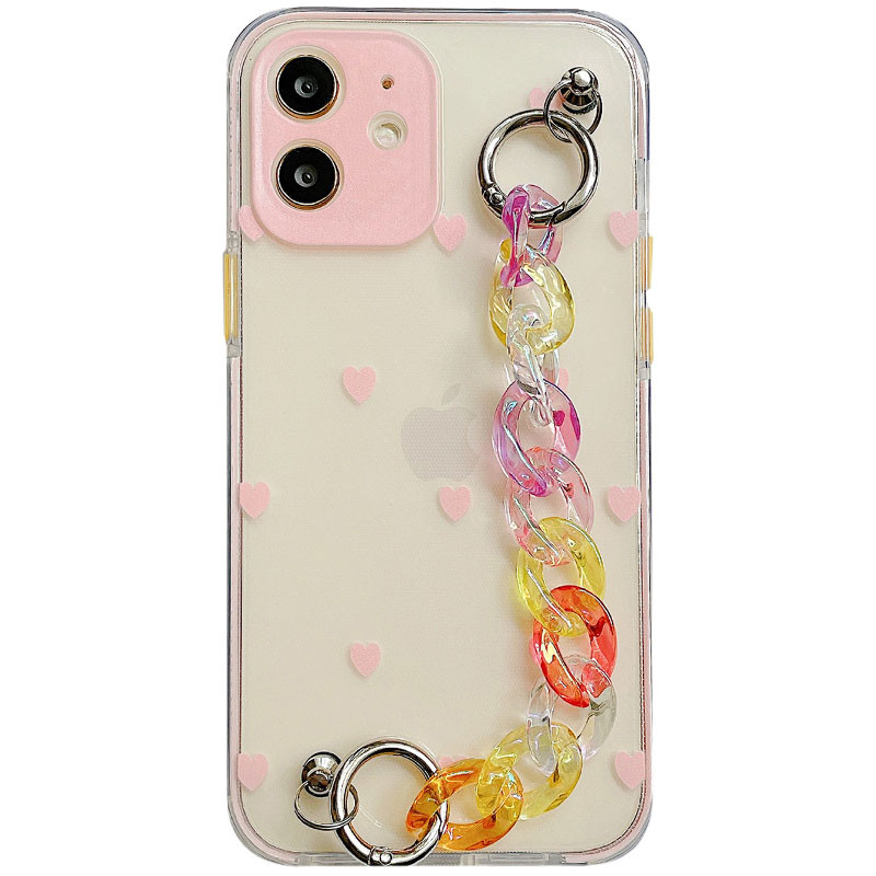 

TPU+PC чохол Colorspot з ремінцем-ланцюгом для Apple iPhone 12 mini (Pink hearts)