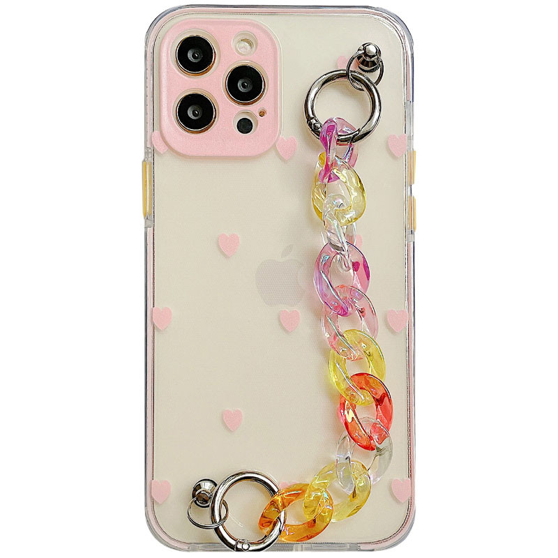 

TPU+PC чохол Colorspot з ремінцем-ланцюгом для Apple iPhone 12 (Pink hearts)