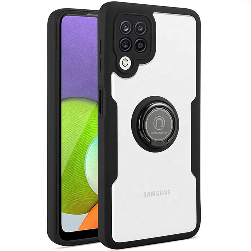 

TPU+PC чехол Crystal Ring 360 для Samsung Galaxy A22 4G Черный (202224)