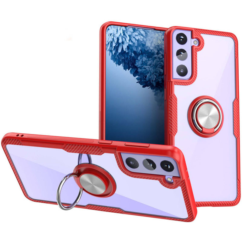 

TPU+PC чохол Deen CrystalRing під магнітний тримач для Samsung Galaxy S21+ (Безбарвний / червоний)