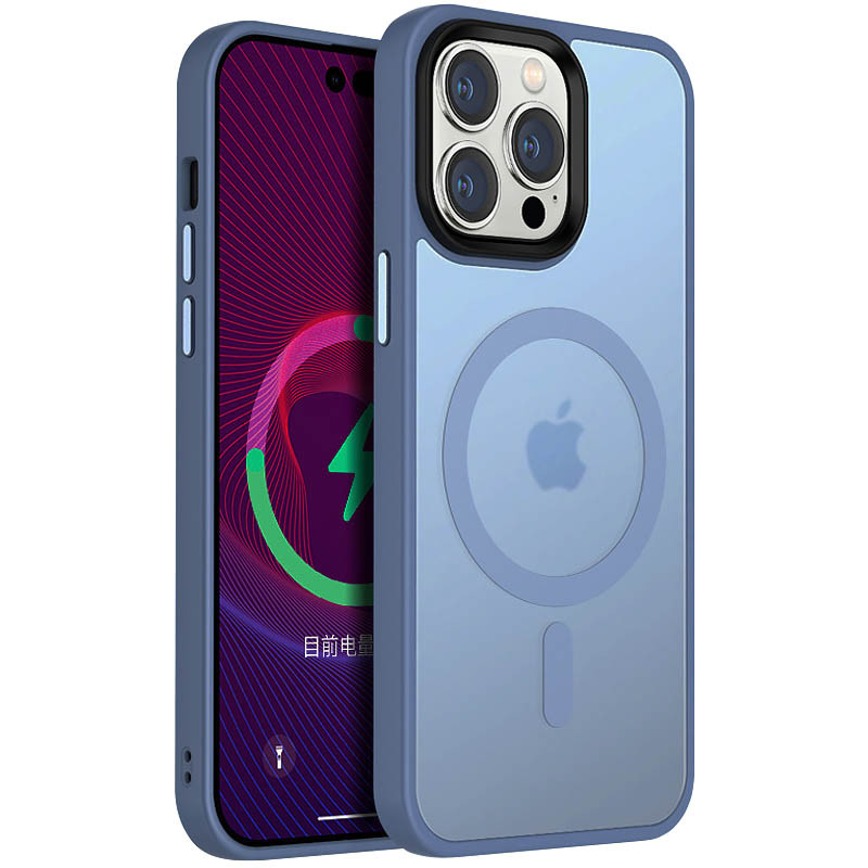 

TPU+PC чехол Metal Buttons with MagSafe Colorful для Apple iPhone 14 Pro Max (6.7") Голубой (253307)