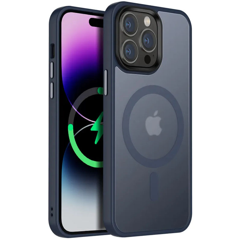 

TPU+PC чехол Metal Buttons with MagSafe Colorful для Apple iPhone 13 Pro Max (6.7") Синий (254786)
