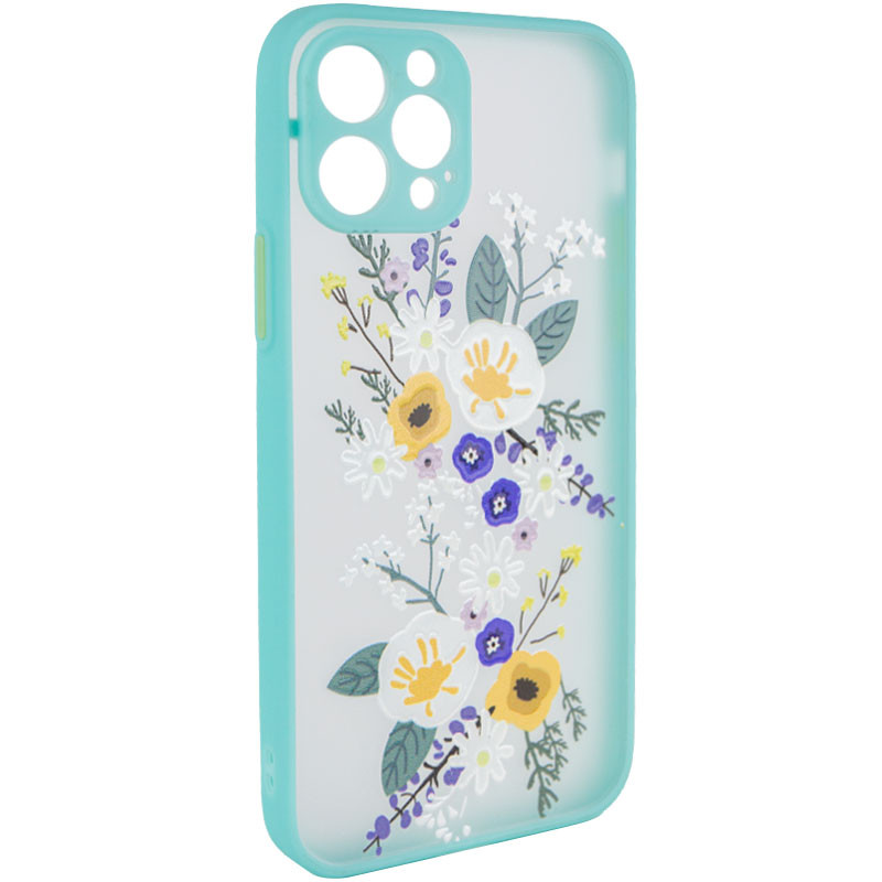 

TPU+PC чехол Picture Color Buttons full camera для Apple iPhone 12 Pro Max (6.7") Бирюзовый / Цветы (183440)