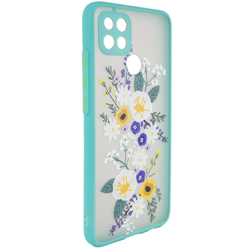 

TPU+PC чехол Picture Color Buttons full camera для Oppo A15s / A15 Бирюзовый / Цветы (183455)
