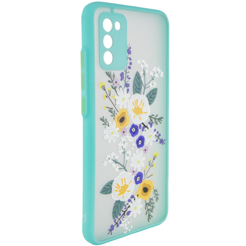 

TPU+PC чехол Picture Color Buttons full camera для Samsung Galaxy A02s Бирюзовый / Цветы (183417)
