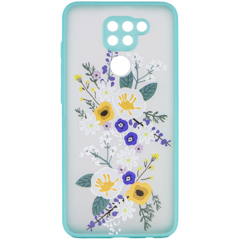 

TPU+PC чехол Picture Color Buttons full camera для Xiaomi Redmi 10X Бирюзовый / Цветы (183461)