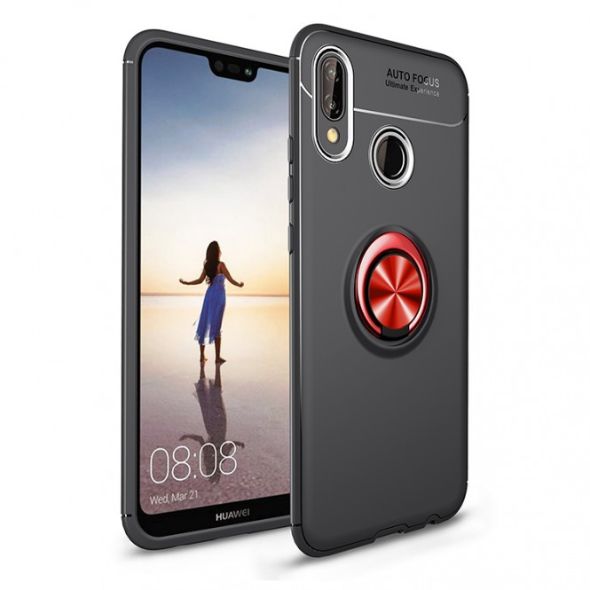 

TPU чехол Deen ColorRing под магнитный держатель для Huawei Honor 8C Черный / Красный (94998)