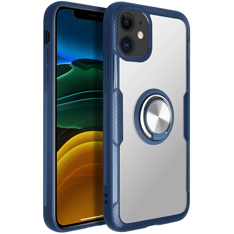 

TPU+PC чехол Deen CrystalRing под магнитный держатель для Apple iPhone 11 (6.1") Бесцветный / Темно-синий (112965)