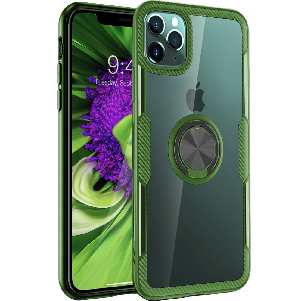 

TPU+PC чохол Deen CrystalRing під магнітний тримач для Apple iPhone 11 Pro (5.8") (Безбарвний / оливковий)