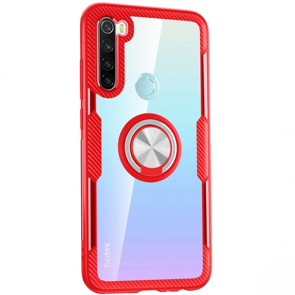 

TPU+PC чехол Deen CrystalRing под магнитный держатель для Xiaomi Redmi Note 8 / Note 8 2021 Бесцветный / Красный (111851)