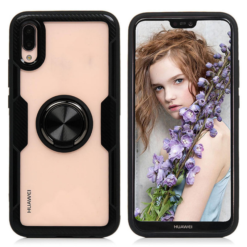 

TPU+PC чохол Deen CrystalRing під магнітний тримач для Huawei P30 (Безбарвний / чорний)