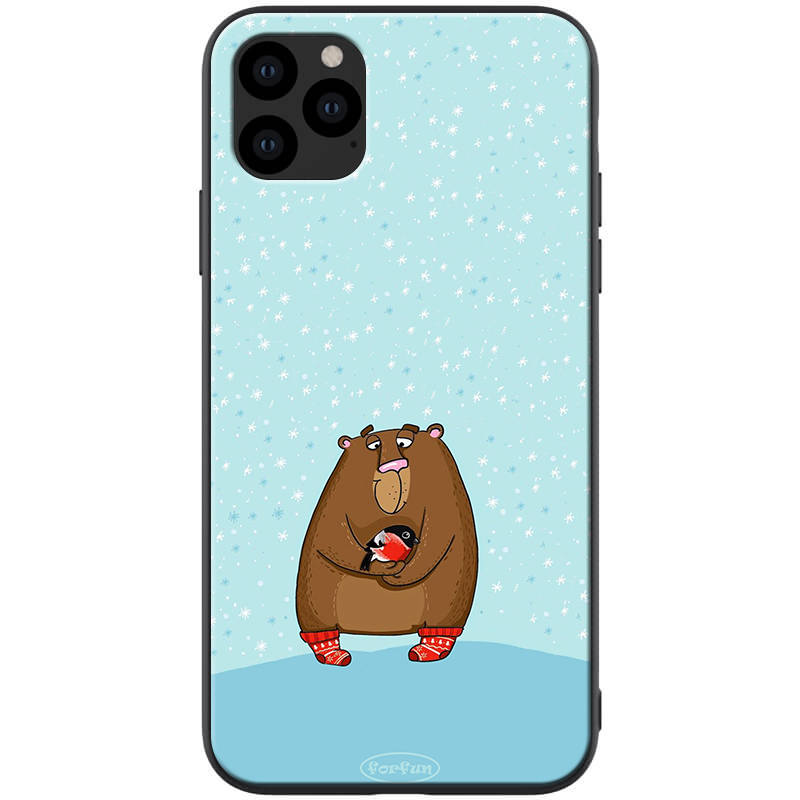 

TPU+PC чехол ForFun для Apple iPhone 11 Pro (5.8") Медведь и снегирь / Голубой (118257)