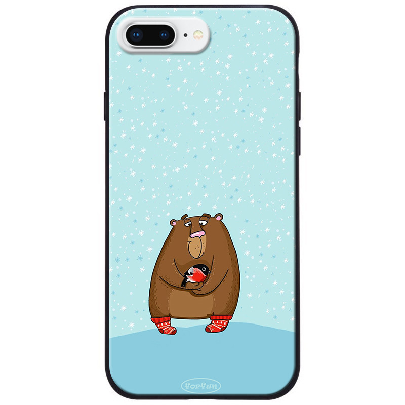 

TPU+PC чехол ForFun для Apple iPhone 8 plus (5.5'') Медведь и снегирь / Голубой (118298)