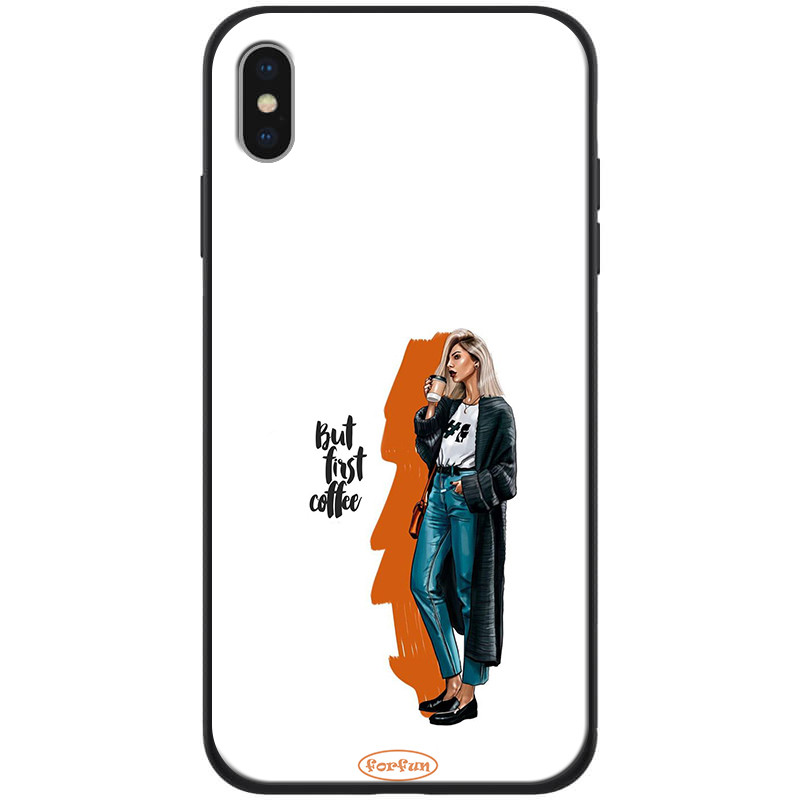 

TPU+PC чехол ForFun для Apple iPhone XS Max (6.5") But first coffee / белый (118318)