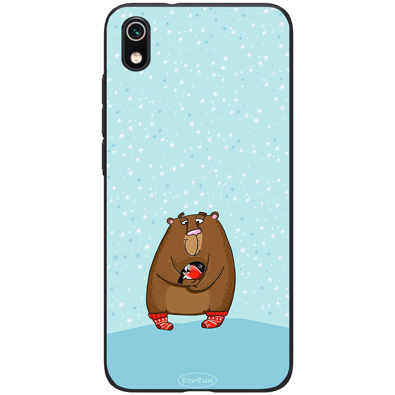 

TPU+PC чехол ForFun для Xiaomi Redmi 7A Медведь и снегирь / Голубой (118102)