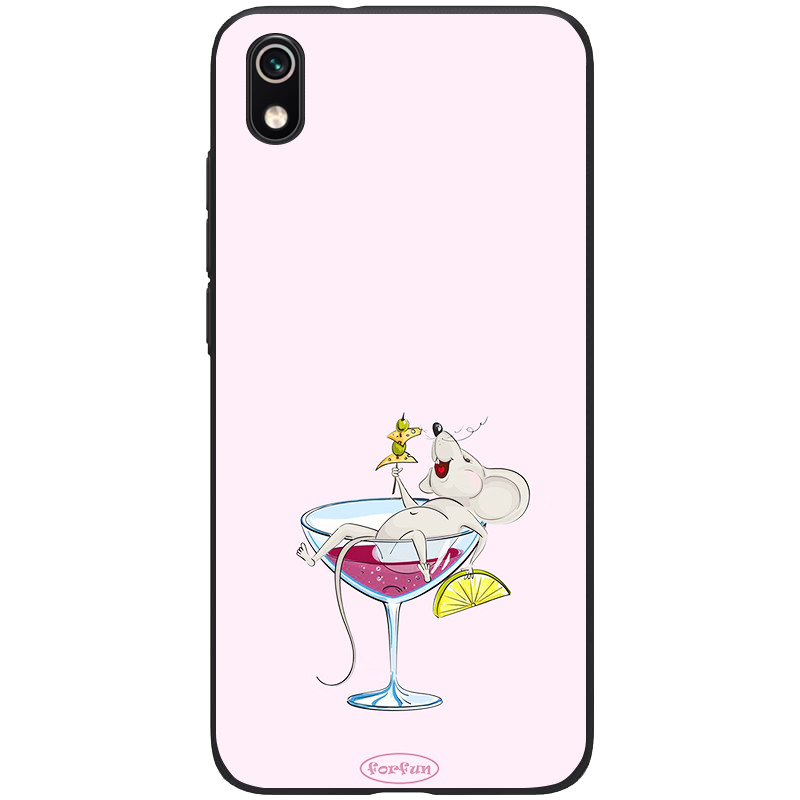 

TPU+PC чехол ForFun для Xiaomi Redmi 7A Мышь в бокале / Розовый (118103)