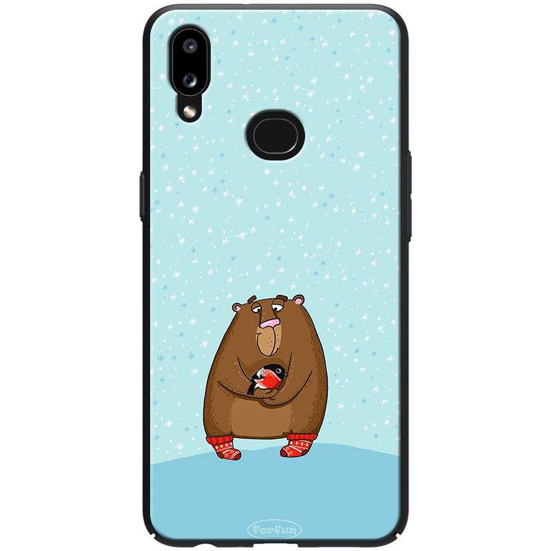 

TPU+PC чехол ForFun для Samsung Galaxy A10s Медведь и снегирь / Голубой (118202)