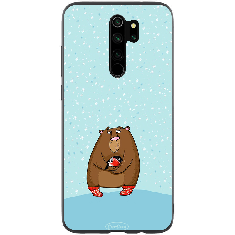 

TPU+PC чехол ForFun для Xiaomi Redmi Note 8 Pro Медведь и снегирь / Голубой (118158)