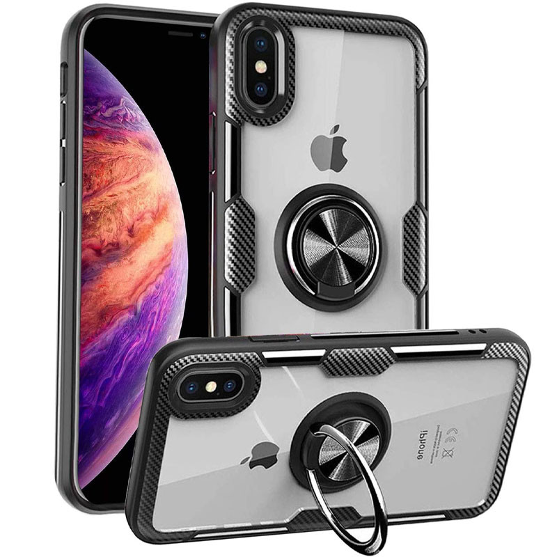 

TPU+PC чехол Deen CrystalRing for Magnet (opp) для Apple iPhone X / XS (5.8") Бесцветный / Черный (135710)