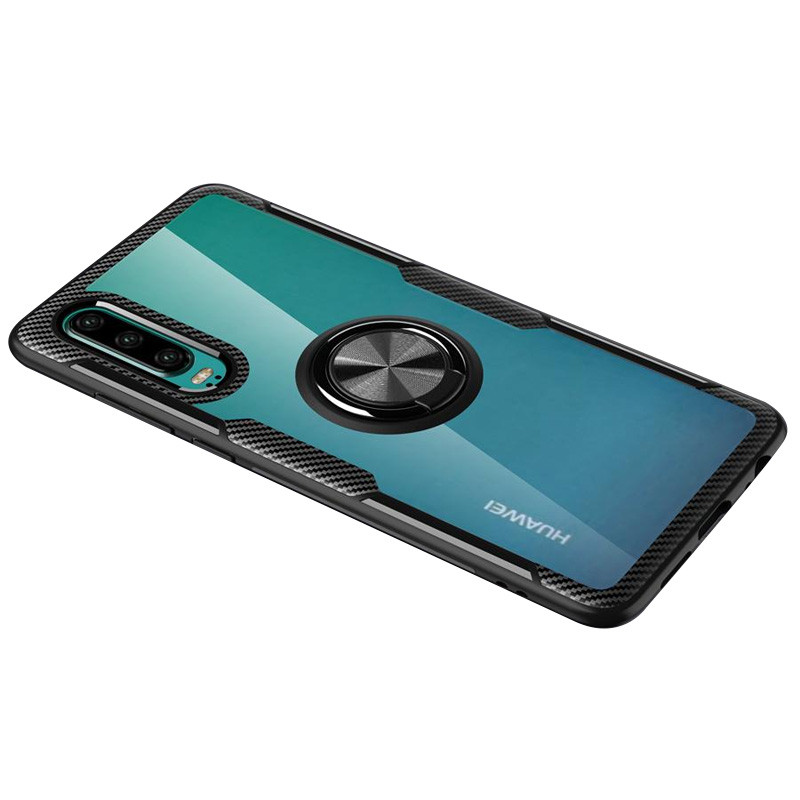 

TPU+PC чохол Deen CrystalRing під магнітний тримач для Huawei P30 (Безбарвний / чорний)