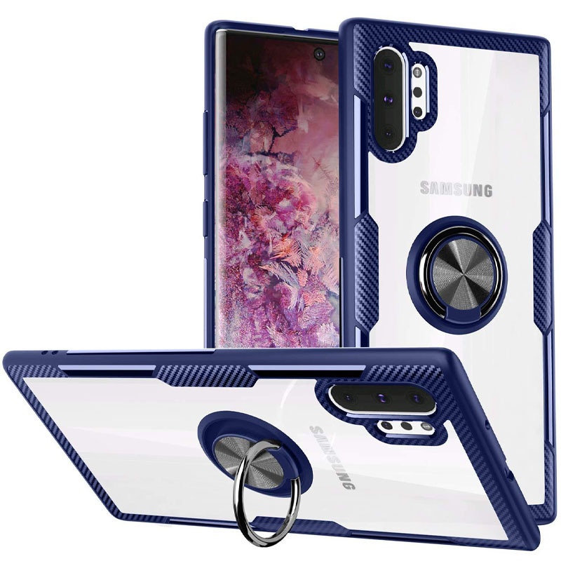 

TPU+PC чохол Deen CrystalRing під магнітний тримач для Samsung Galaxy Note 10+ (Безбарвний / синій)