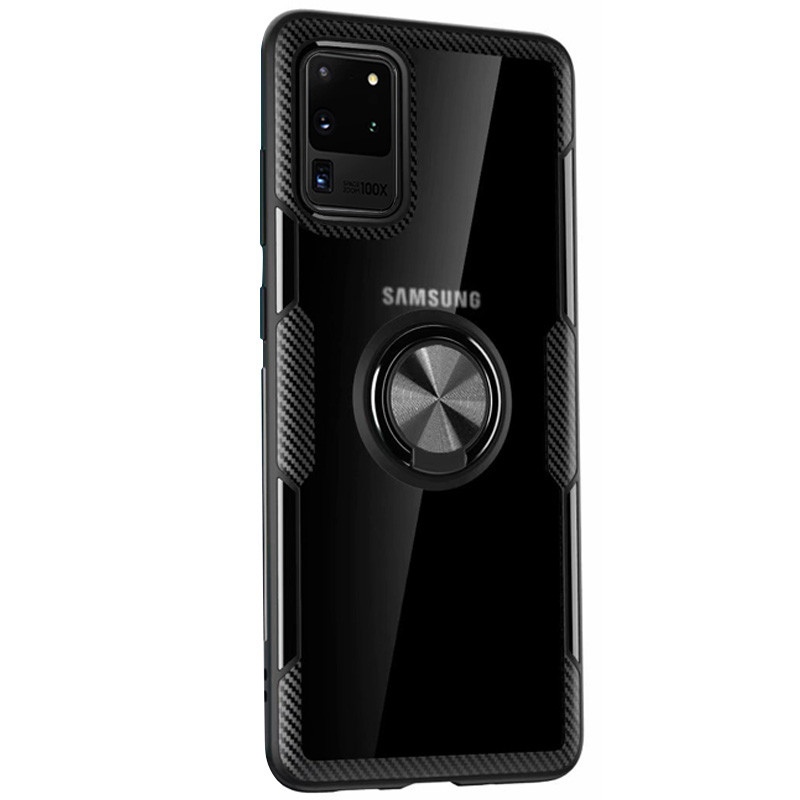 

TPU+PC чохол Deen CrystalRing під магнітний тримач для Samsung Galaxy S20 Ultra (Безбарвний / чорний)