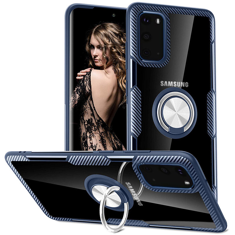 

TPU+PC чехол Deen CrystalRing под магнитный держатель для Samsung Galaxy S20 Бесцветный / Темно-синий (121405)