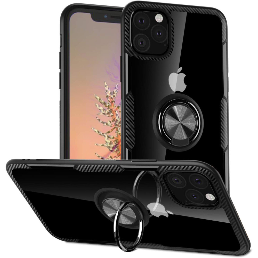 

TPU+PC чохол Deen CrystalRing під магнітний тримач для Apple iPhone 11 Pro Max (6.5") (Безбарвний / чорний)