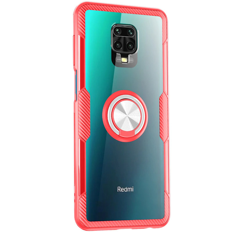 

TPU+PC чохол Deen CrystalRing під магнітний тримач для Xiaomi Redmi Note 9 Pro Max (Безбарвний / червоний)