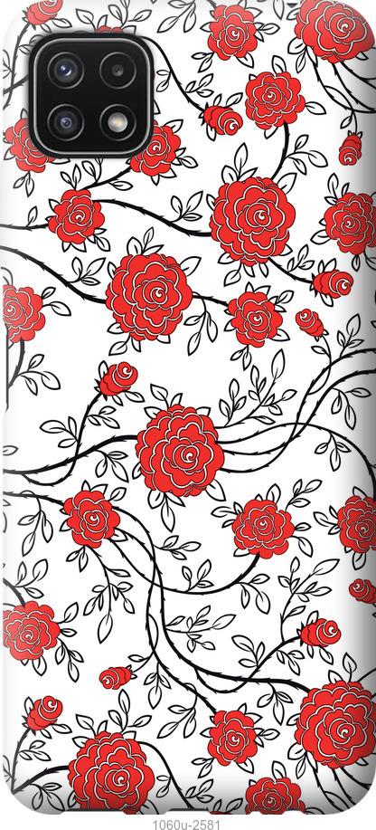 Чехол на Samsung Galaxy A22 5G A226B Красные розы на белом фоне