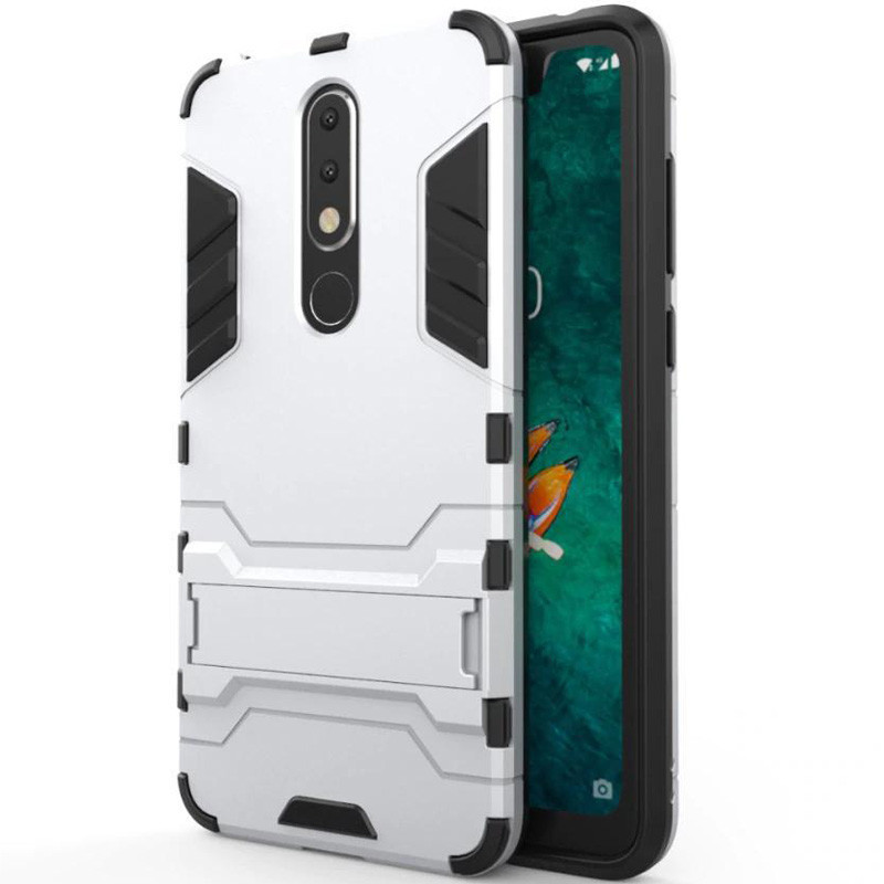 

Ударопрочный чехол-подставка Transformer для Nokia 6.1 Plus (Nokia X6) с мощной защитой корпуса Серебряный / Satin Silver (110340)