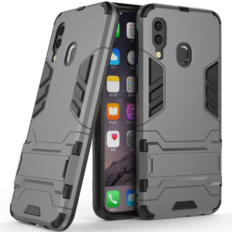 

Ударопрочный чехол-подставка Transformer для Samsung Galaxy A40 (A405F) с мощной защитой корпуса Металл / Gun Metal (101868)